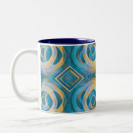 Turkos och Gult Batik Circles & Diamonds Kaffemugg