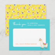 Turkos och Gult Llama Baby Shower