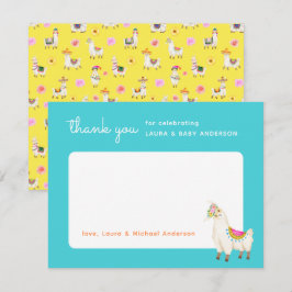 Turkos och Gult Llama Baby Shower Tack Kort