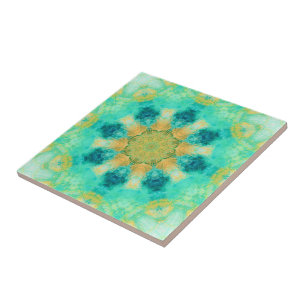 turkos och gult mandala Kaleidoskop mönster Kakelplatta