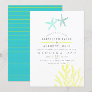 Turkos och Gult temat Beach Wedding Inbjudningar