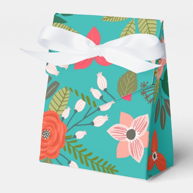Turkos och korall blomster presentaskar (Framsidan Sidan)