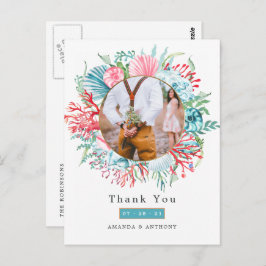 Turkos och korallfärgad sommarstrand bröllopskort vykort