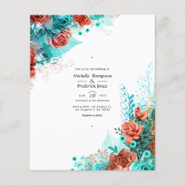 Turkos och korallrustikalt blommig bröllopsinbjuda flygblad