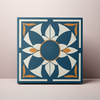 Turkos och krämfärgad Azulejo Mandala Kakelplatta