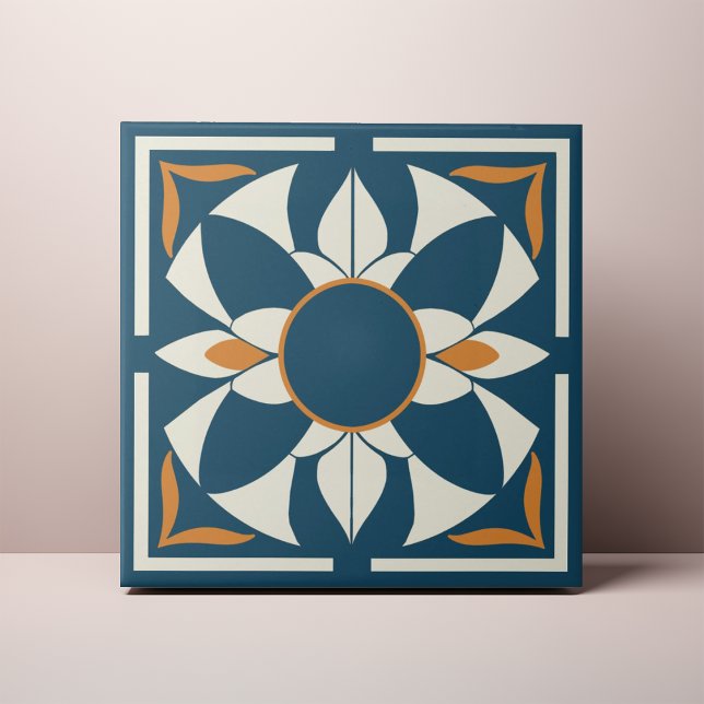 Turkos och krämfärgad Azulejo Mandala Kakelplatta (Skapare uppladdad)