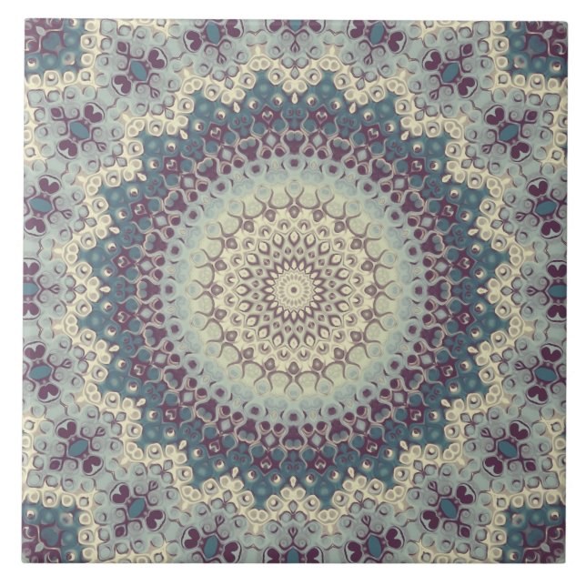 Turkos och krämfärgad mandala-mönsterdesign kakelplatta (Framsidan)