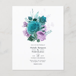 Turkos och lavendel blommande bröllopsinbjudan flygblad