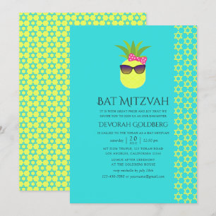 Turkos och Lemon Tropical Summer Bat mitzvah Inbjudningar