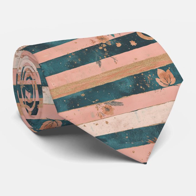 Turkos och lera himmelsk rand med stammotiver slips (Rullad)