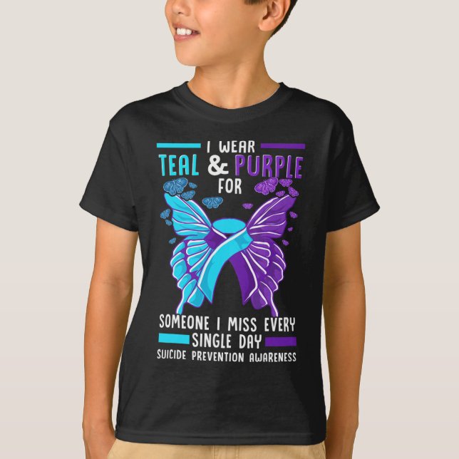 Turkos och lila band Suicideprevention T Shirt (Framsida)