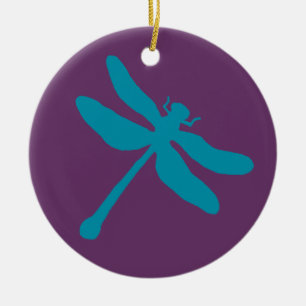 Turkos och Lila Dragonfly Julgransprydnad Keramik