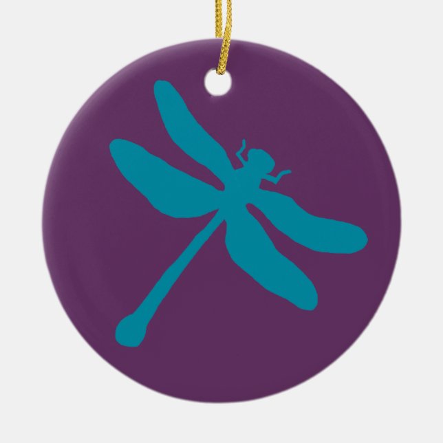 Turkos och Lila Dragonfly Julgransprydnad Keramik (Framsidan)