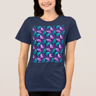 Turkos och lila fjärilsblommig mönster t shirt