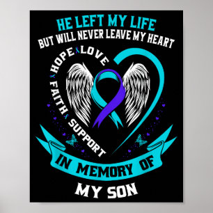 Turkos och lila medvetenhet om självmord Ribbon mi Poster
