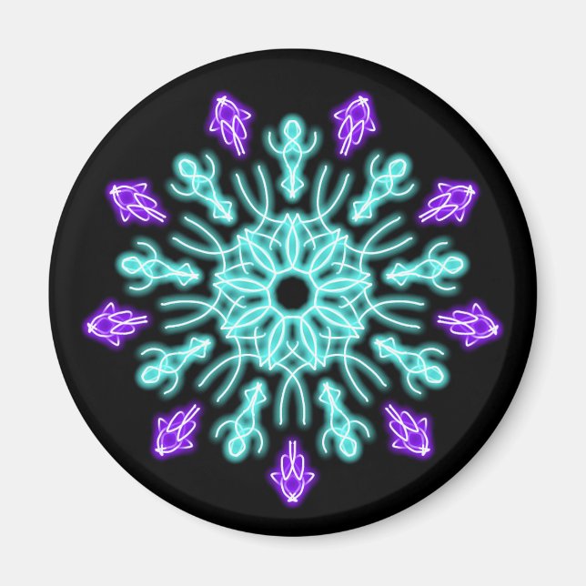 Turkos och lila neonblomma magnet (Framsidan)