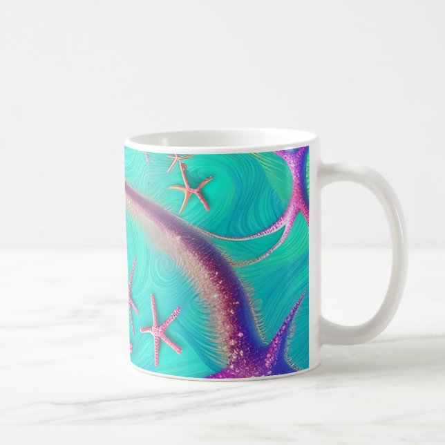 Turkos och lila sjöstjärna strandig  kaffemugg (Höger)