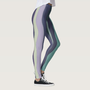 Turkos och Lila Vågigt Rand Leggings