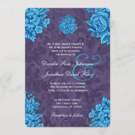 Turkos och Lila Vintage Blommor Bröllop V24 Inbjudningar