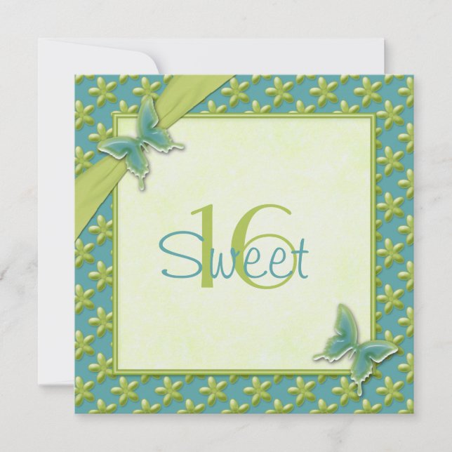 Turkos och Lime Butterfly Sweet sixteen Inbjudan (Framsida)