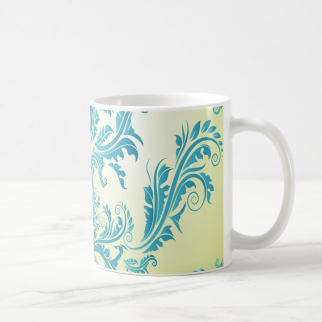 turkos och limegrön utsmyckad damast kaffemugg (Höger)