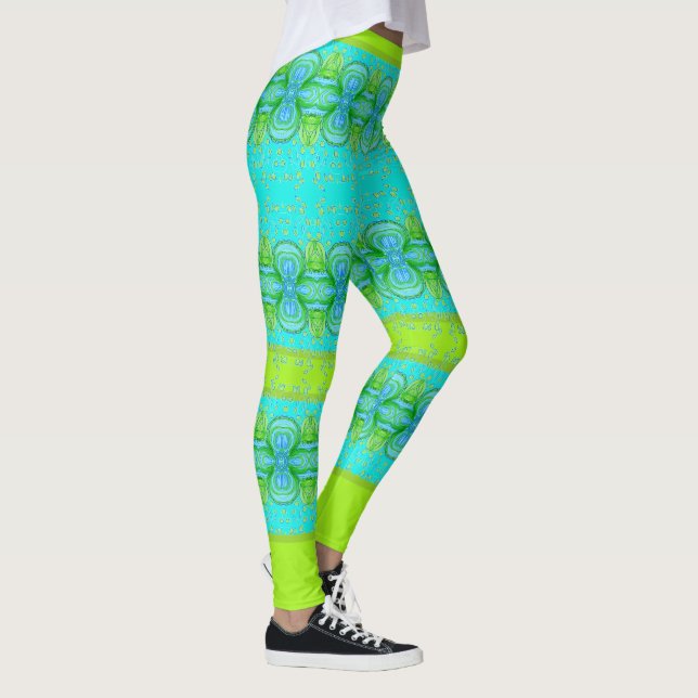 Turkos och ljusa kalkmönster leggings (Höger)