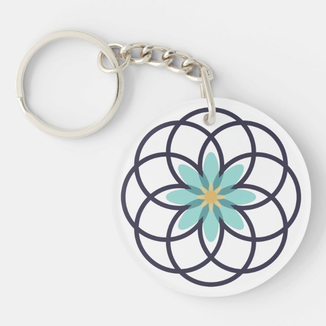 Turkos och marinblå blommig design akryl (Framsidan)