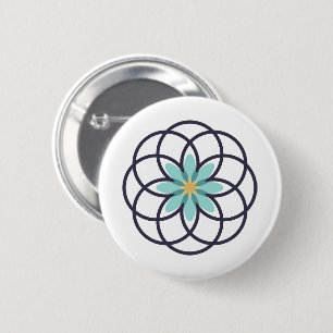 Turkos- och marinblå blomsterdesign knapp