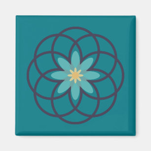 Turkos- och marinblå blomsterdesign magnet