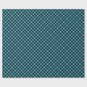Turkos och marinblå geometrisk rutnätsmönster presentpapper
