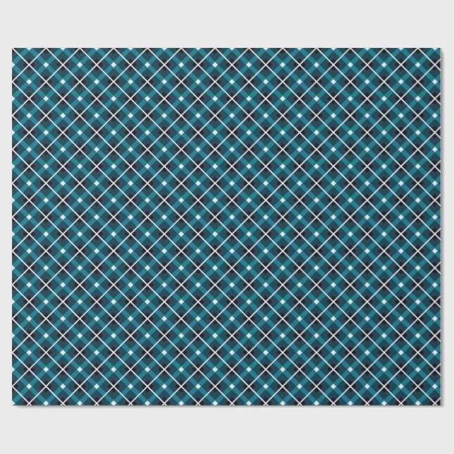 Turkos och marinblå geometrisk rutnätsmönster presentpapper (Platt)