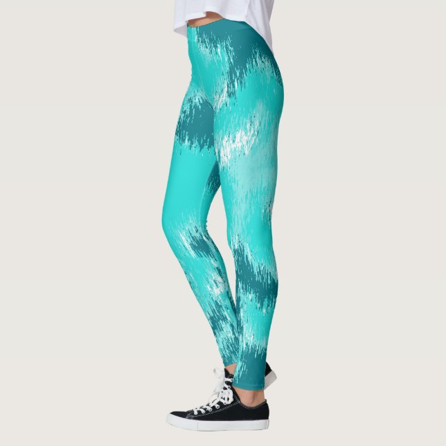Turkos och mint Abstrakt ikat Mönster Leggings (Vänster)