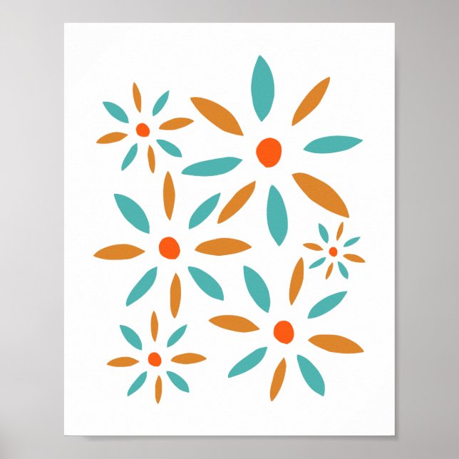 Turkos Och Orange Abstrakt Blommor Poster (Framsidan)