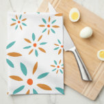 Turkos- och Orange-blommor Kökshandduk<br><div class="desc">Funkyns moderna kökshandduk i mitten av århundradet har en mönster av blommor i abstrakt i turkosblått och två nyanser av orange. Det här kommer att lägga till färg i ditt kök.</div>