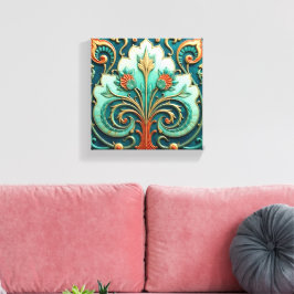 Turkos och orange blomsterornament canvastryck