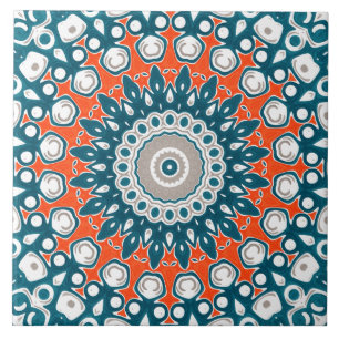 Turkos och orange dekorativ mandala kakelplatta