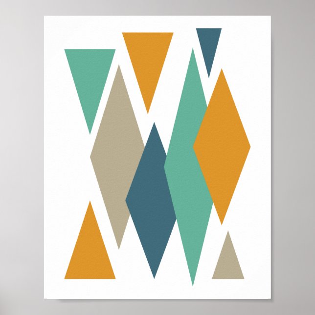 Turkos och Orange Diamonds Mid Century Retro Poster (Framsidan)