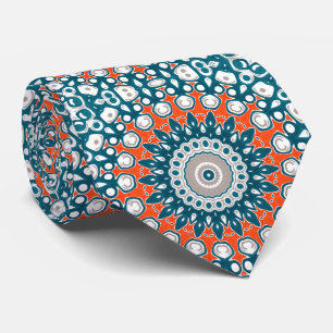 Turkos och orange geometrisk mandala slips