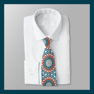 Turkos och orange geometrisk mandala slips