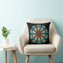 Turkos och Orange Mandala Dekorativ kudde
