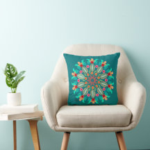 Turkos och Orange Mandala Dekorativ kudde