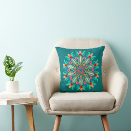 Turkos och Orange Mandala Dekorativ kudde