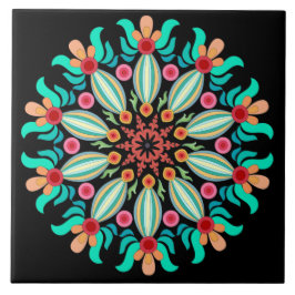 Turkos och Orange Mandala Kakelplatta