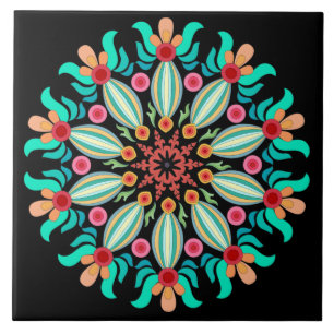 Turkos och Orange Mandala Kakelplatta