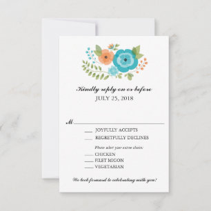 Turkos och Orange Sommarblommor Bröllops RSVP OSA Kort