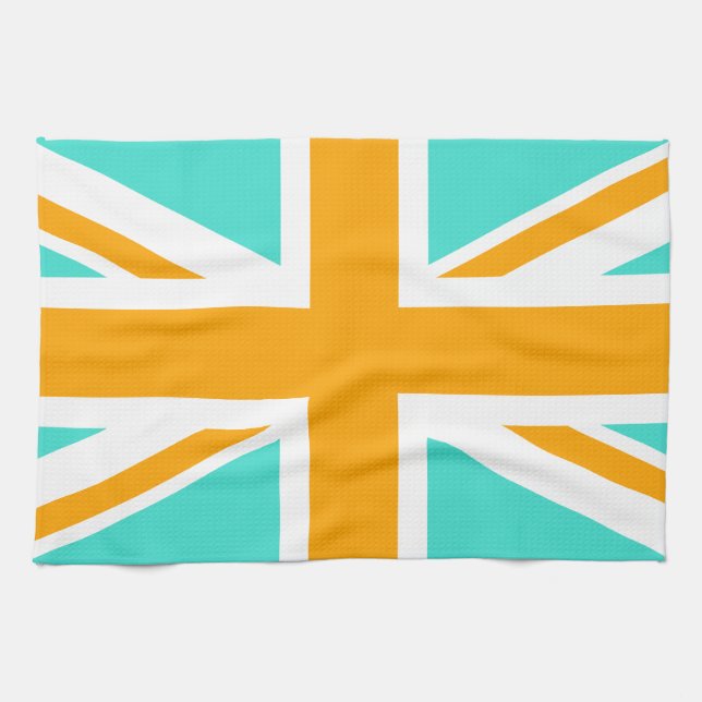 Turkos och orange Union Jack Kökshandduk (Horisontell)