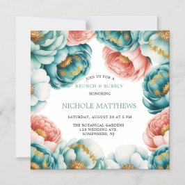 Turkos och Peach Ro Brunch & Bubbly Magnetisk Inbjudningskort
