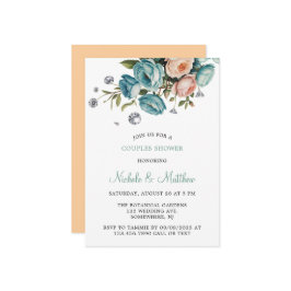 Turkos och Peach Ro Diamond Bröllop Inbjudningar