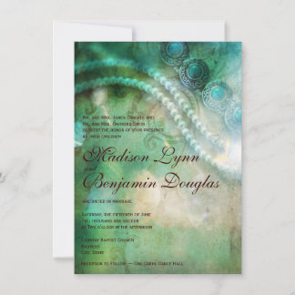 Turkos- och Pearls Rustic Wedding-inbjudningar Inbjudningar