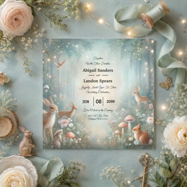 Turkos och persikofärgad Förtrollad Skog Bröllop Inbjudningar (Skapare uppladdad)